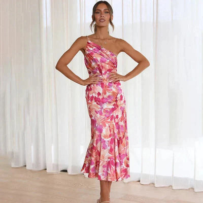 Flora™ | Asymmetrisk Blomstret Midikjole