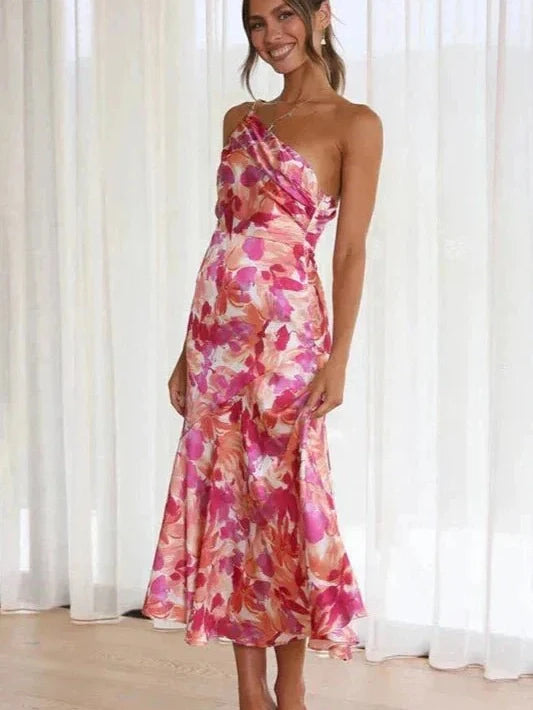 Flora™ | Asymmetrisk Blomstret Midikjole