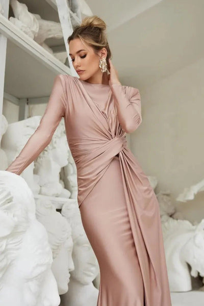 Michaela™ | Stilfuld Langærmet Maxi Kjole med Twist-front