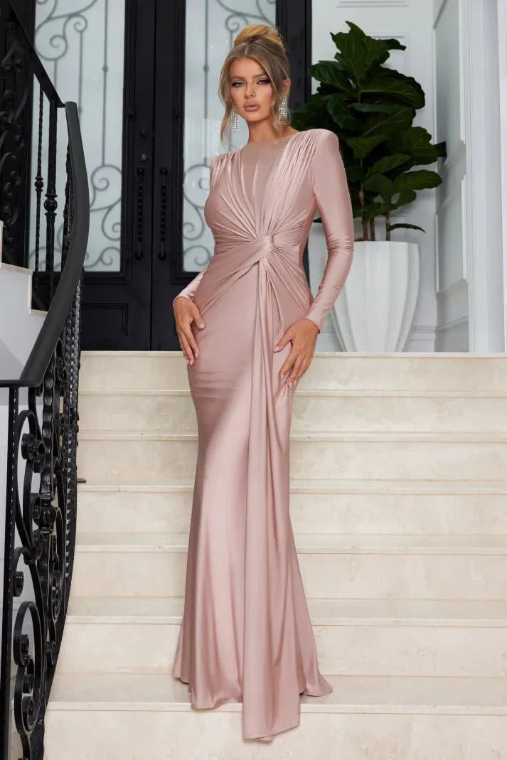 Michaela™ | Stilfuld Langærmet Maxi Kjole med Twist-front